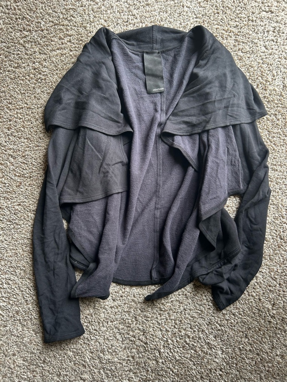 Heather Black Open-Front Draped Cardigan